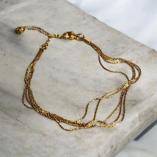 Bali Gold Five Layer Thin Chain Bracelet